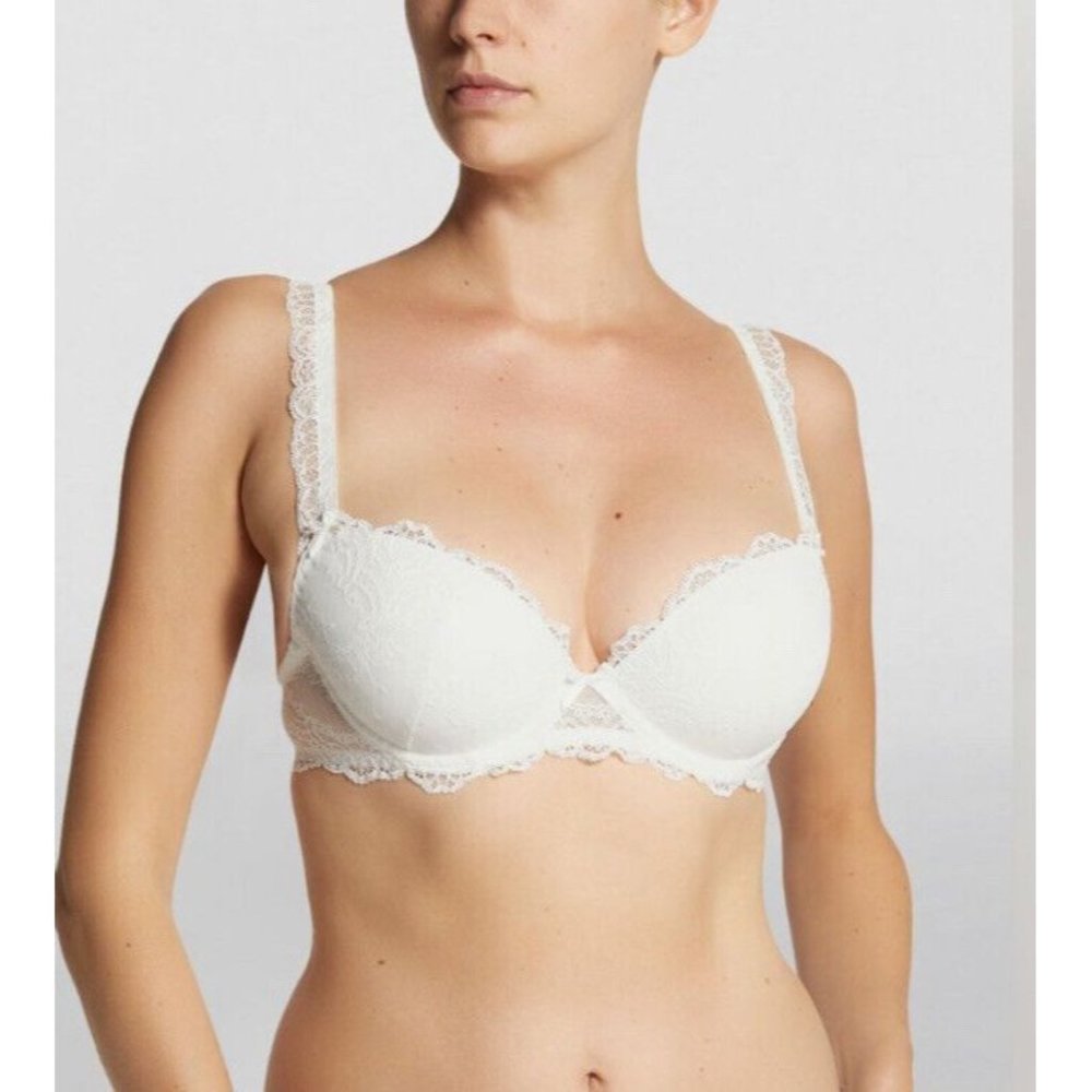 Aubade Bra 32E 32DD Danse Des Sens Opale Ivory Lace Moulded Plunge Cream Padded